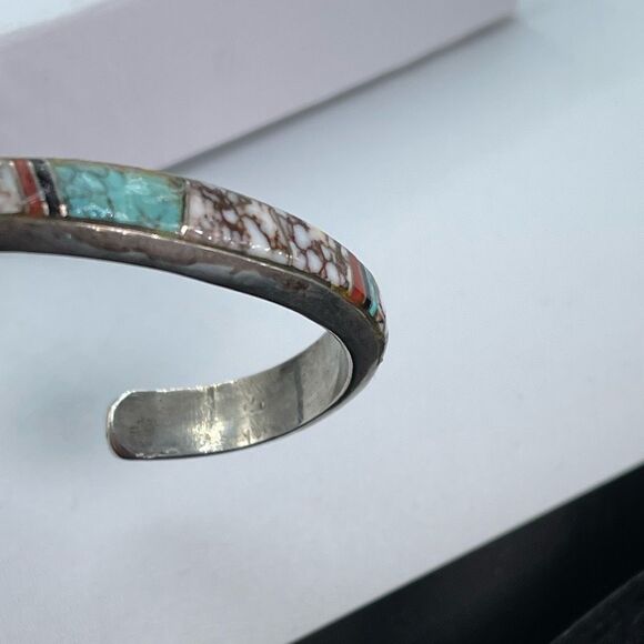 Navajo Artist Wilbur Muskett “Muskett Sterling“ Multistone thick silver cuff bra - Picture 2 of 14